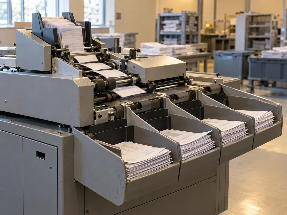 Équipement de tri documentaire avec des bacs de documents papier