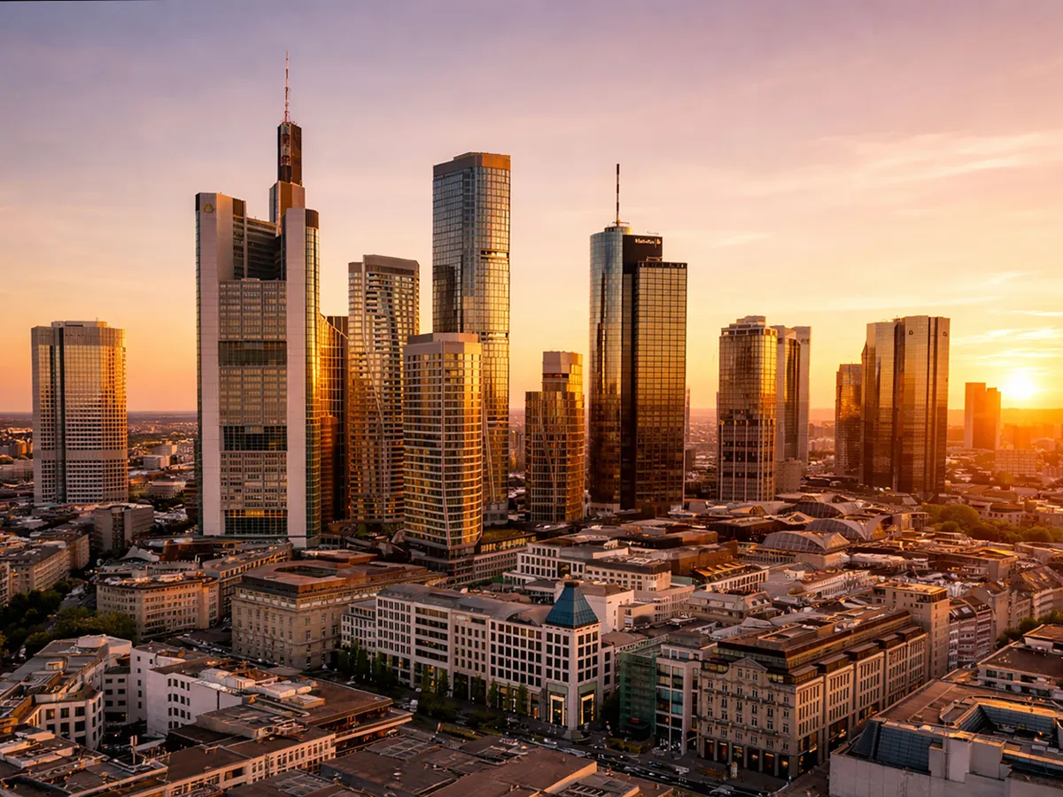 Frankfurter Skyline bei Sonnenuntergang